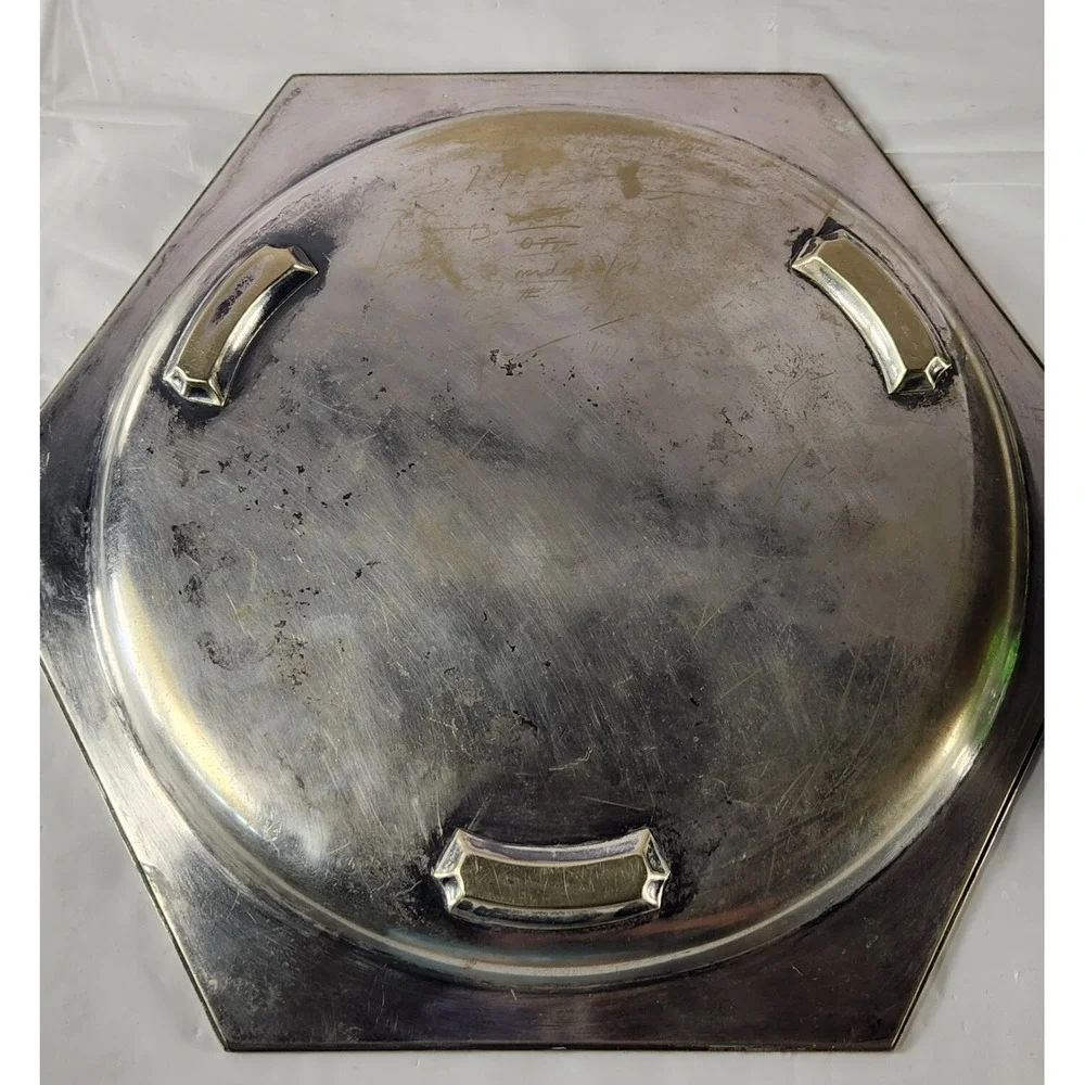Super Rare Brass Steel Octogan Tray Signed Inscribed. Great Find!